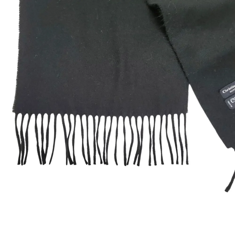 Vintage Christian Dior Monsieur Black Scarf Cashmaire Fringed Winter Japan